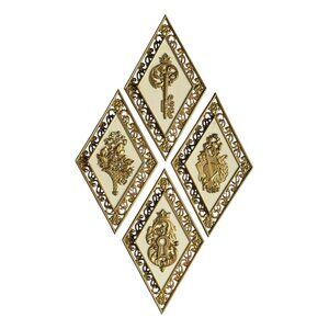 Syroco Set Of 4 Vintage Gold Diamond-Shaped Wall Plaques Ornate Design MCM Decor
